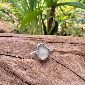 Sea foam green sea glass natural tumbled floral sterling & fine silver